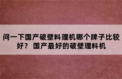 问一下国产破壁料理机哪个牌子比较好？ 国产最好的破壁理料机